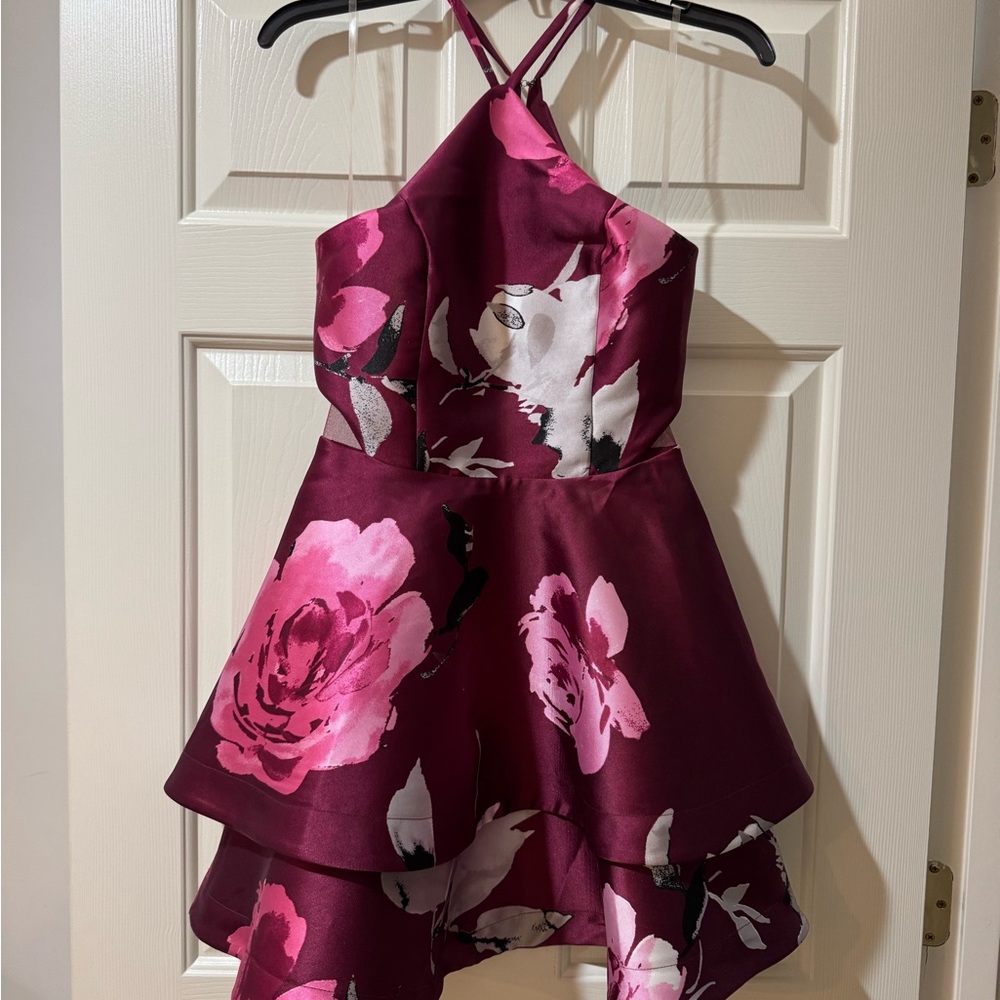 Speechless Burgundy and Pink Floral Kids Dress
